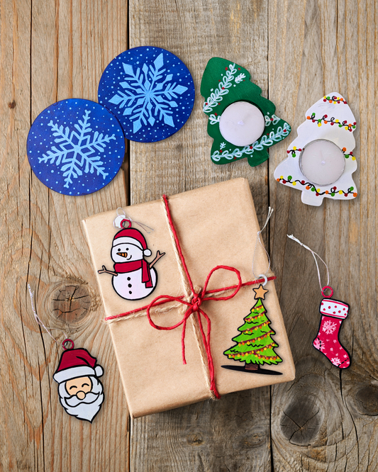 Festive Christmas Gift Set with Ornaments & Coasters