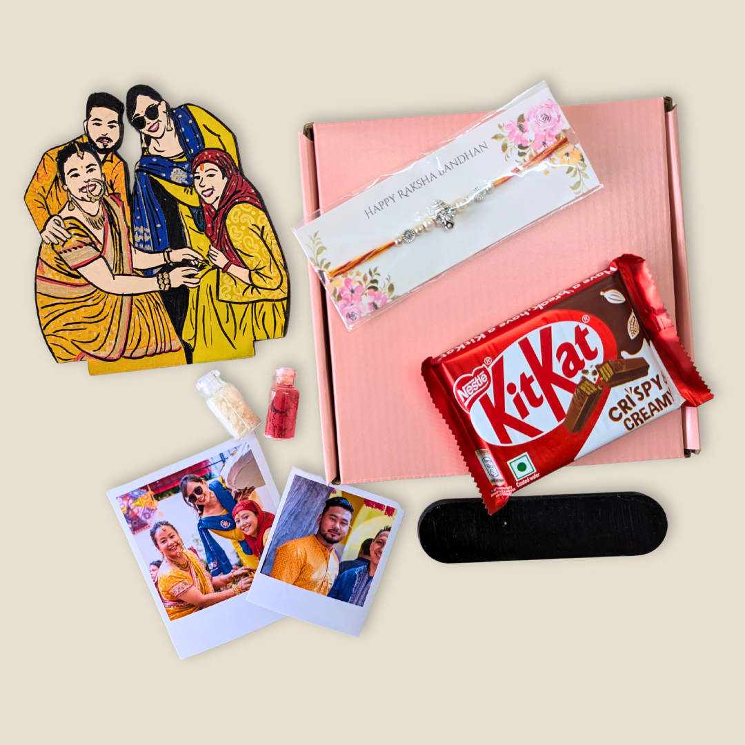 Rakhi Hamper - Hand-painted Sibling Desk Caricature