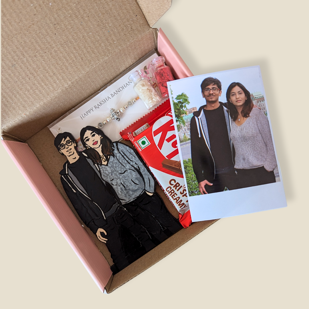 Rakhi Hamper - Hand-painted Sibling Desk Caricature